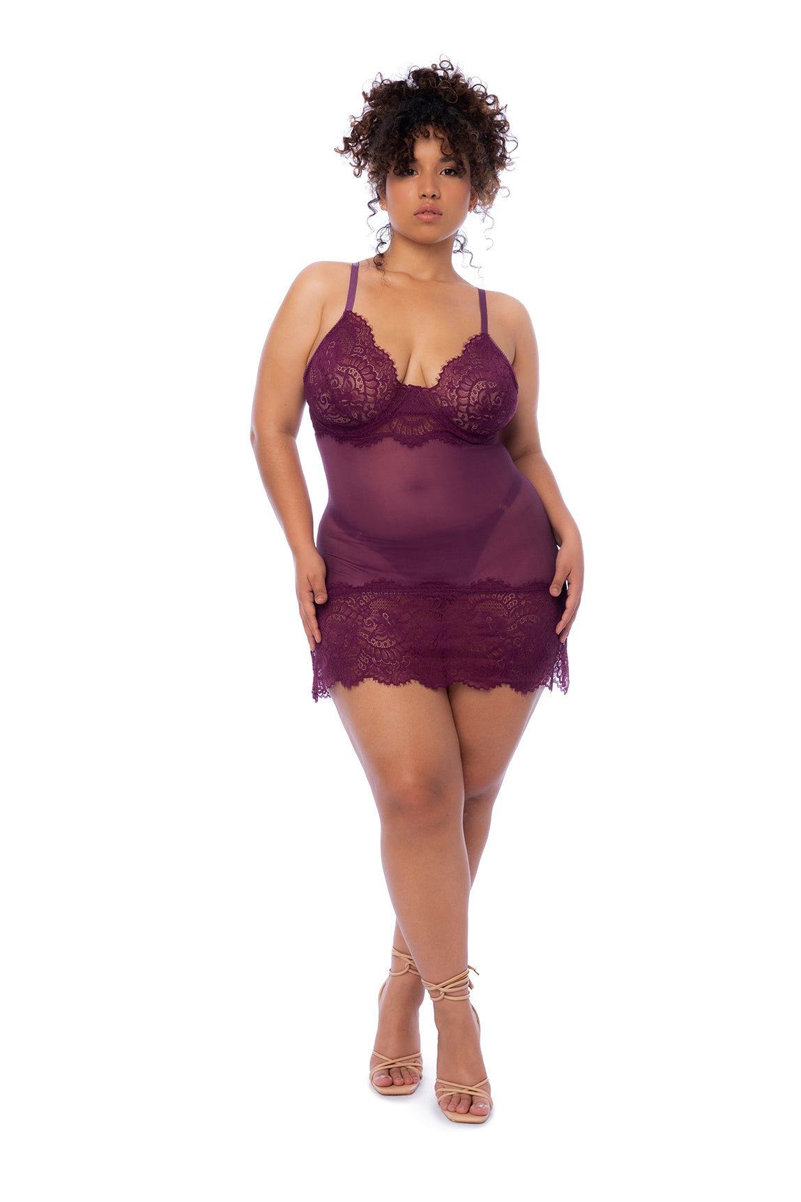 Wine Eyelash Lace Babydoll