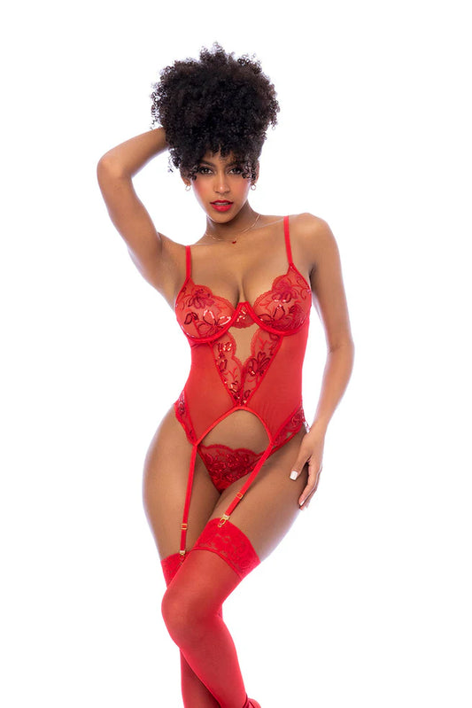 Red Sequin & Lace Bustier w/ Panty