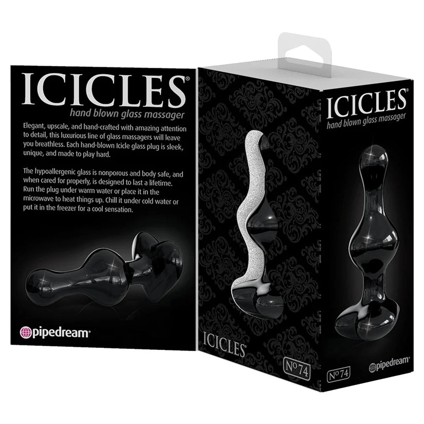 Icicles Black Heart Butt Plug- Glass