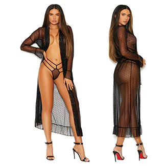 Long Sleeve Dot Mesh Robe Set